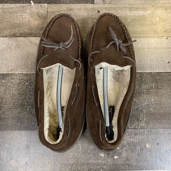 Clarks Bruno Suede Moccasin Faux Fur Slippers Dark Brown 22SH-0011 Mens Size 12M - Picture 4 of 10